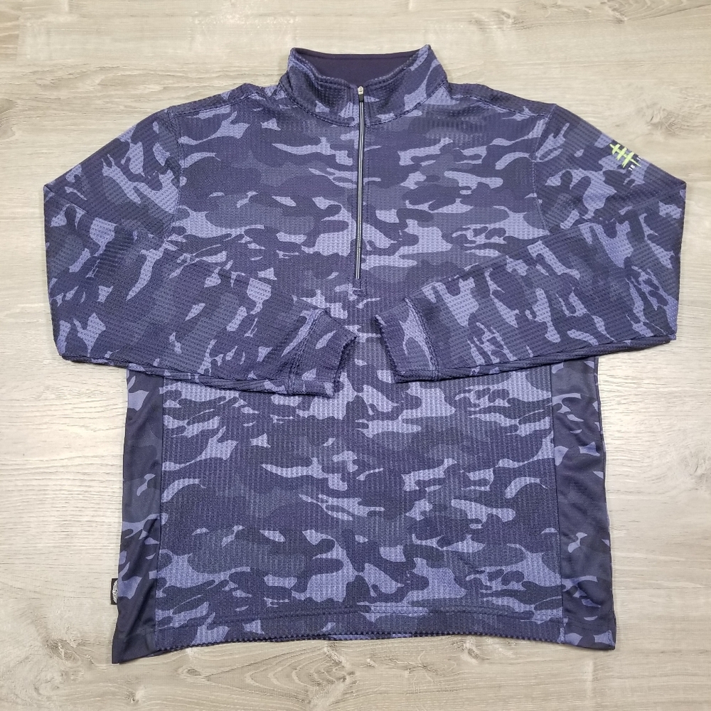 Straight Down Mens M Blue Camo Waffle Knit Pullover 1/4 Zip Golf Performance
